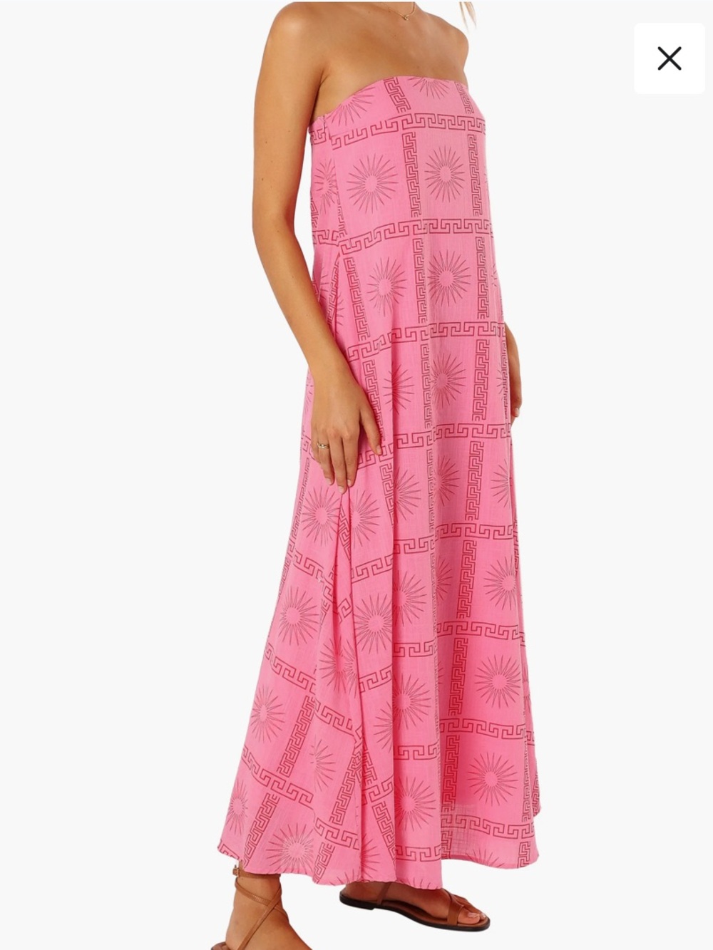 Petal & Pup Pink Red Strapless Maxi Skirt with Sunburst Motif NWOT